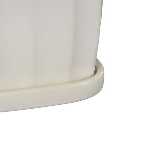 White Square Wide Groove Textured Ceramic Planter Set